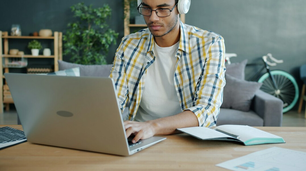 person studying online